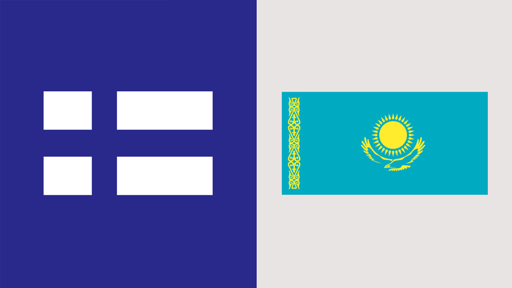 Finlands och Kazakstans flaggor sida vid sida