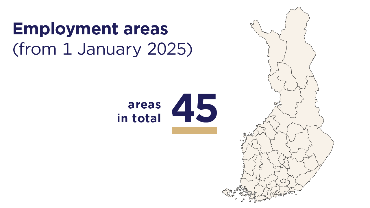 The map shows employment areas starting from 1 January 2025. Areas in total 45.
