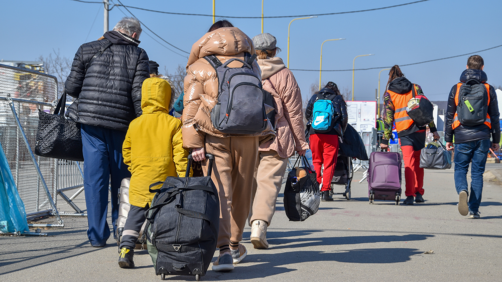 Ukrainian refugees fleeing.