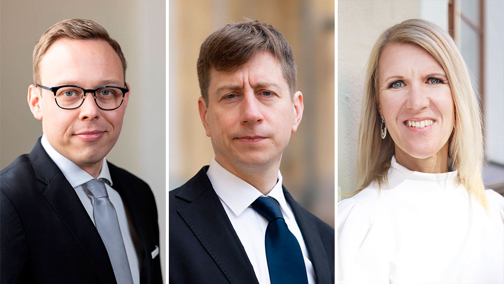 På bild är ministrar Matias Marttinen, Sakari Puisto och Sari Multala.