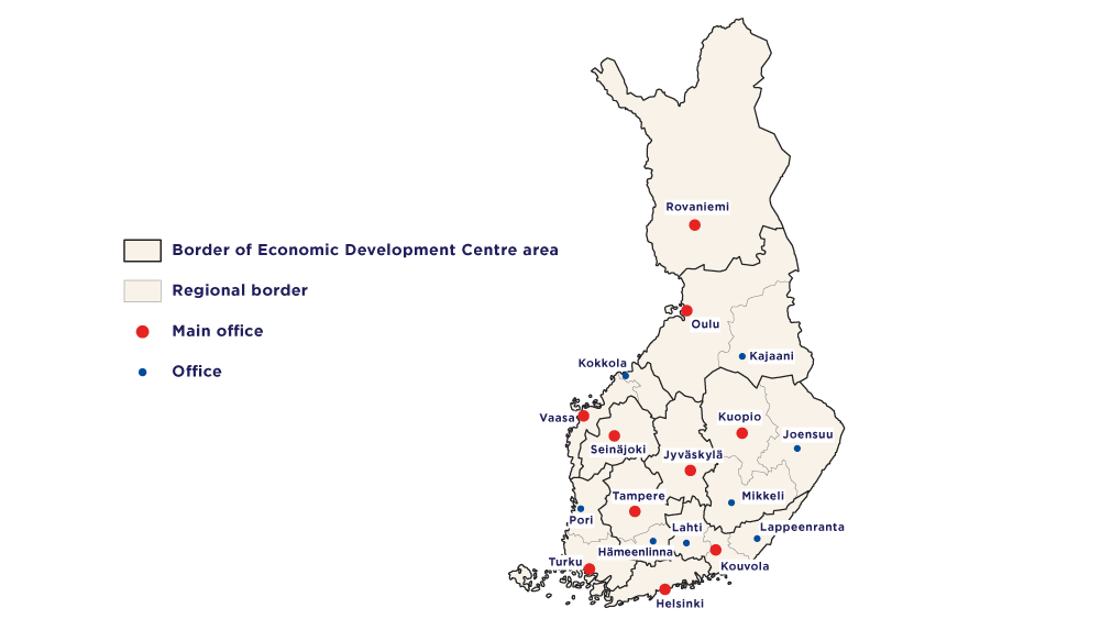 Sites of the Offices of Economic Development Centres on the map in 2026.