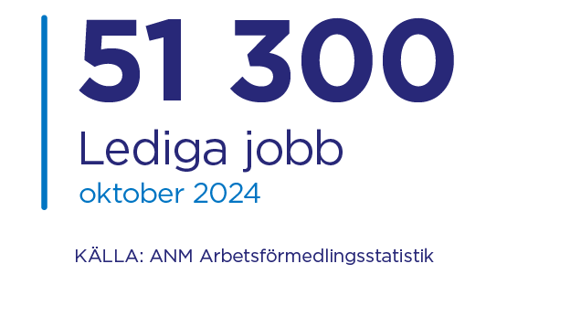 Det fanns 51 300 lediga jobb i oktober 2024, berättar ANM Arbetsförmedlingsstatistik.